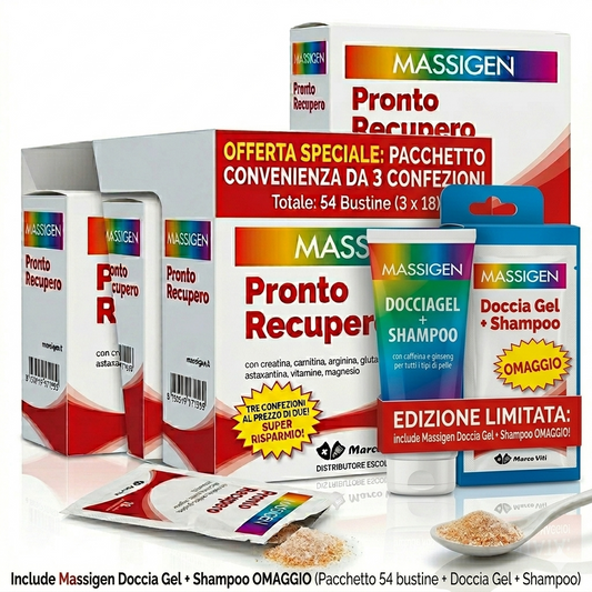 Massigen Pronto Recupero – Offerta 3 + 3 Docciagel Omaggio